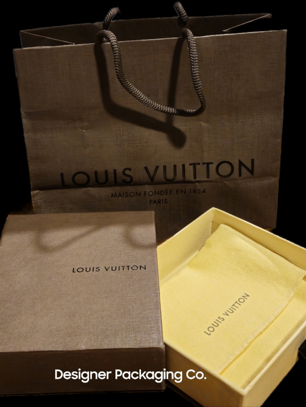 NEW Louis Vuitton Brown Drawer Gift Box Envelope Dust Bag Paper Bag Complete Set